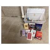Assorted books, tote included