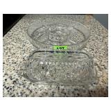 Crystal relish tray, butter dish