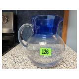 Blue glass beverage pitcher