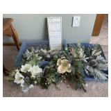 Christmas Wish List sign, greenery, swag, floral