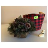 Snowbaby trinket box, holiday basket, greenery