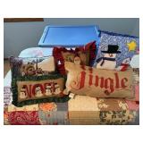 Christmas throw pillows, tote