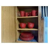 Pottery Barn red dishes, plates, bowls, cups