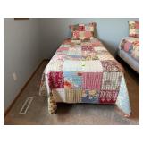 Twin bed, frame, mattress, box springs, bedding