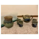 Pottery tea set, mug, tote