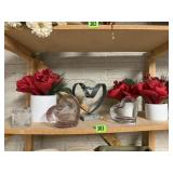 Love lot, heart decor, floral vases