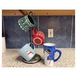 Holiday coffee mugs, mug rack