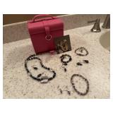 Pink jewelry box, jewelry included