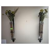 Wrought iron & glass wall pockets (2)