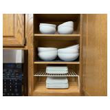 Crate & Barrel white bowls, plates