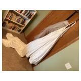 Beaded halter top wedding gown, veil