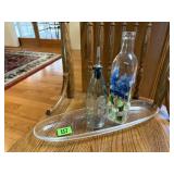 Oil & vinegar bottles, glass tray