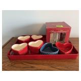 Valentines dishes, drinking glasses, red tray