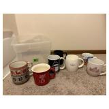 Assorted coffee mugs, tote