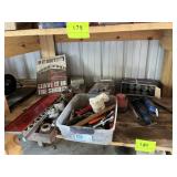 Contents of shelf, grease gun, grease, tools,