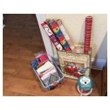Gift wrap paper, tissue paper, ribbon