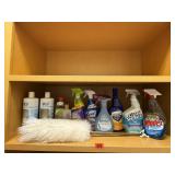 Shelf of consumables, cleaning supplies, duster