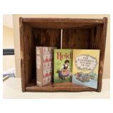Wooden box of books, Little Women, Heidi, Wizard