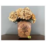 Floral decor, metal vase, silk flowers