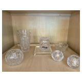 Crystal collection, vase, jar, candleholders,