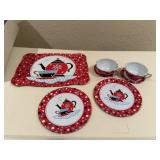 Vintage play dishes, plates, cups, saucers, tray