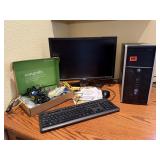 HP desktop computer, Dell 24" monitor, keyboard,