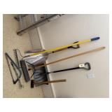 Scoop, snow shovels, rake, hand saw, push broom,
