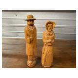 Wood carved farmer & wife
