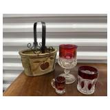 Ruby thumprint goblet, antique glassware, apple