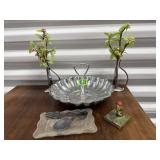 Silverware bud vases, dishes, Irish sculpture