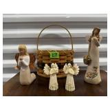 Amish basket, angel collectibles
