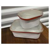 Enamel refrigerator boxes, glass lids (2)