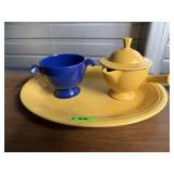 Fiestaware dishes, platter, sugar bowl, sauce