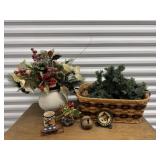 Amish basket, Christmas decorations, greenery