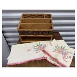 Amish basket, needlepoint pillowcases (2)