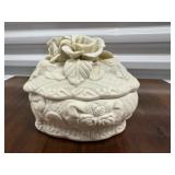 Porcelain rose trinket box, miniature poodle