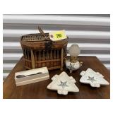 Basket, Eastern Star memorabilia, lamp, spoon,
