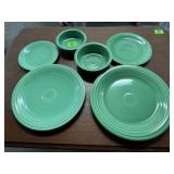 Teal Fiestaware dishes, plates (4), bowls (2)