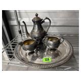 Silver coffee service, tray, coffee pot, cream &