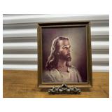 Jesus portrait lithograph, easel included