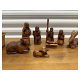 Carved nativity set, basket included