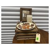 Egg crate, pillar lamp, Handpainted plate,