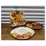 Cracker Barrel, decorative fall plates (3), easel
