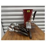 Handpainted pail, kitchen utensil set