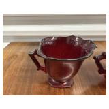 Ruby red glass cream & sugar