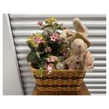 Amish basket, spring silk flowers, bunny