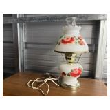 Hand painted milk glass table lamp