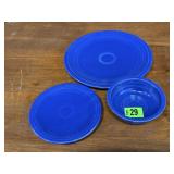 Cobalt Fiestaware plates (2), bowl