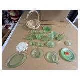 Green Depression glass dishes