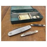 Pocket tackle box, pocket knives
